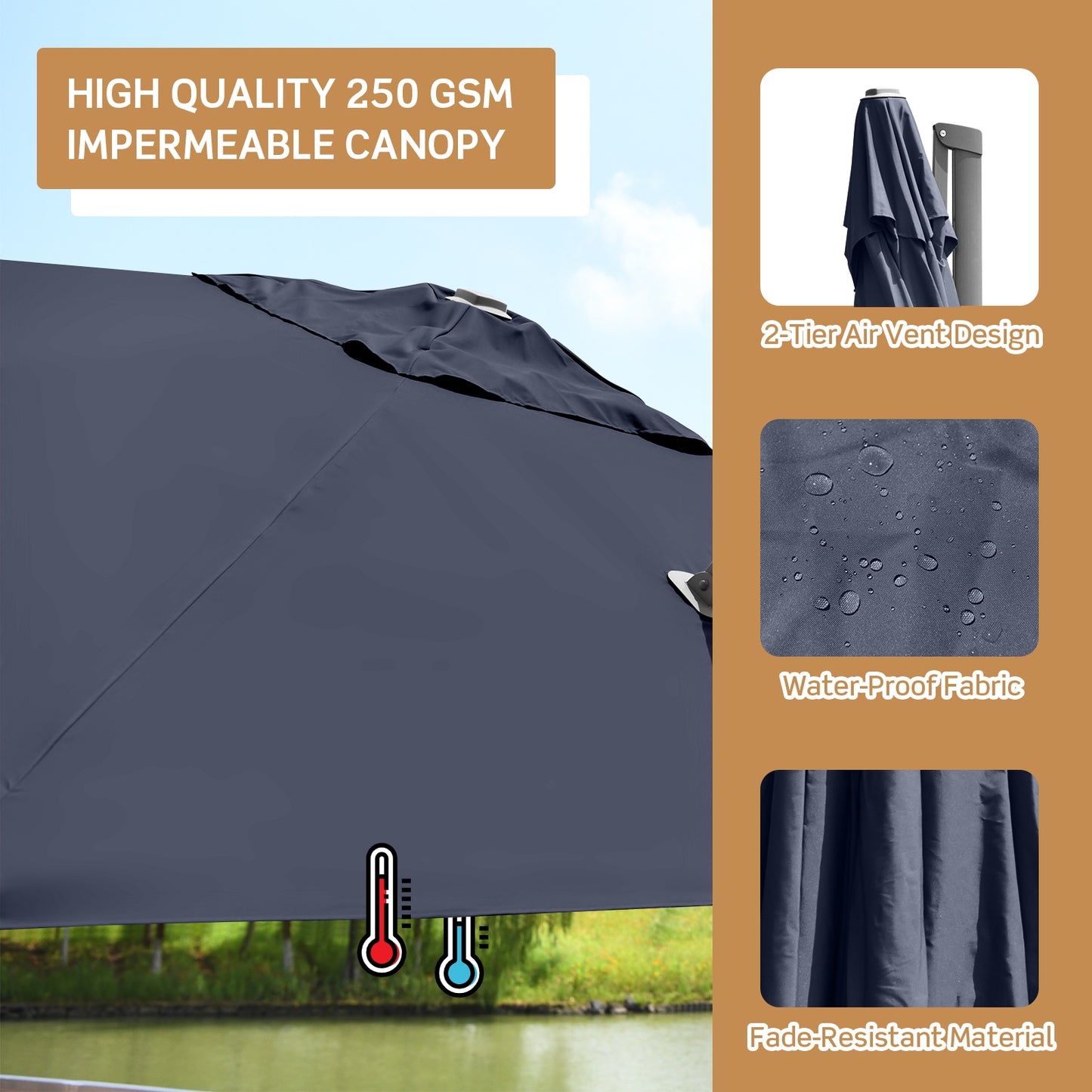 10 x 10 Feet Patio Offset Cantilever Umbrella with Aluminum 360-degree Rotation Tilt-Navy (Assembled)