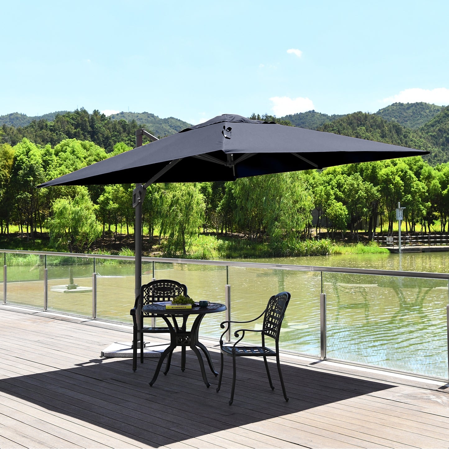 10 x 10 Feet Patio Offset Cantilever Umbrella with Aluminum 360-degree Rotation Tilt-Navy (Assembled)