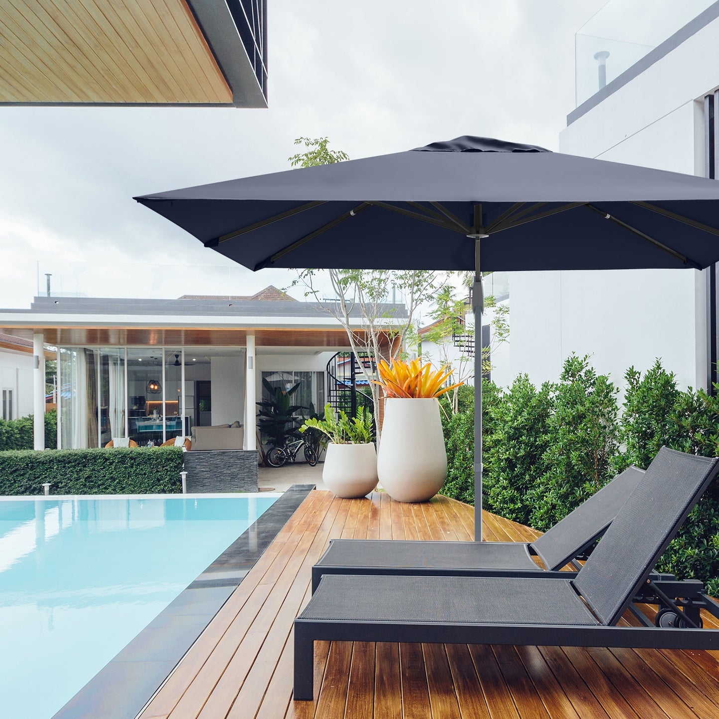 10 x 10 Feet Patio Offset Cantilever Umbrella with Aluminum 360-degree Rotation Tilt-Navy (Assembled)