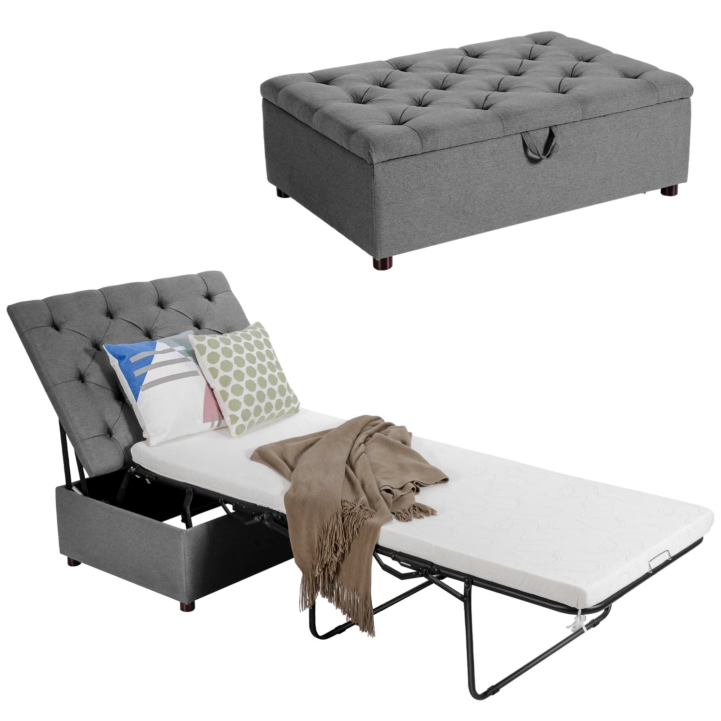 Sleeper Bed with Mattress for Guest Bed, Grey, Irregular, must remove top to allow bed function, SPECIAL