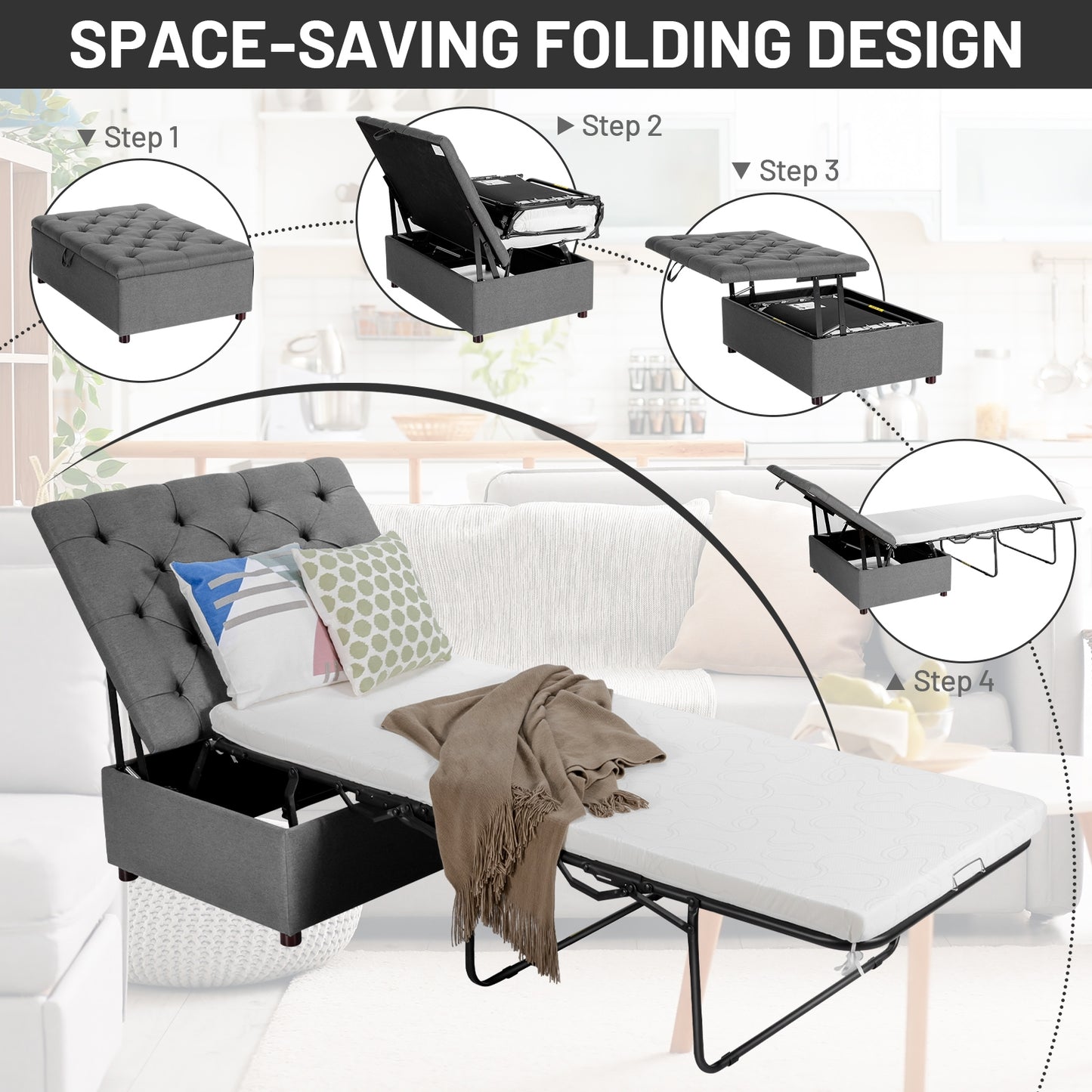 Sleeper Bed with Mattress for Guest Bed, Grey, Irregular, must remove top to allow bed function, SPECIAL