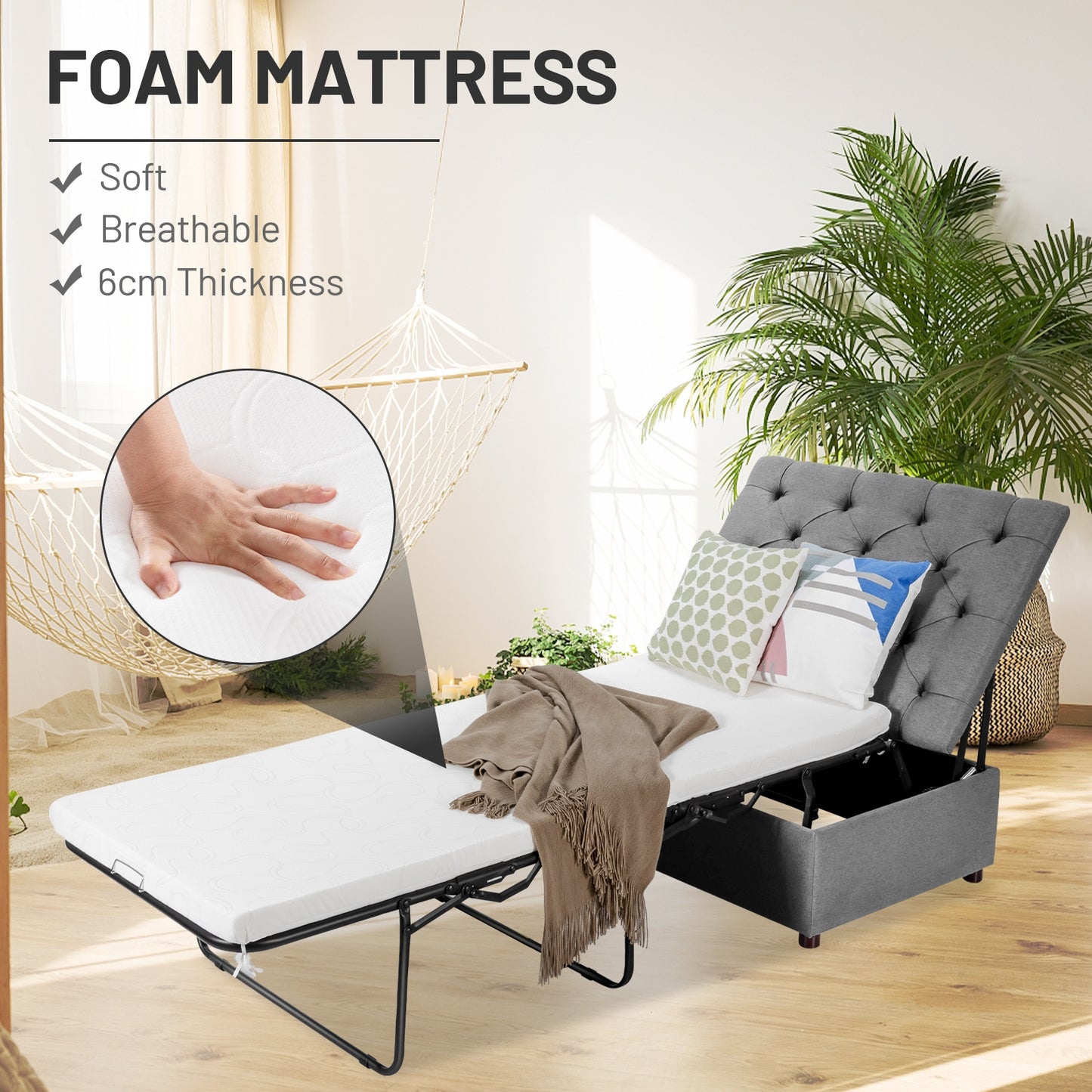 Sleeper Bed with Mattress for Guest Bed, Grey, Irregular, must remove top to allow bed function, SPECIAL