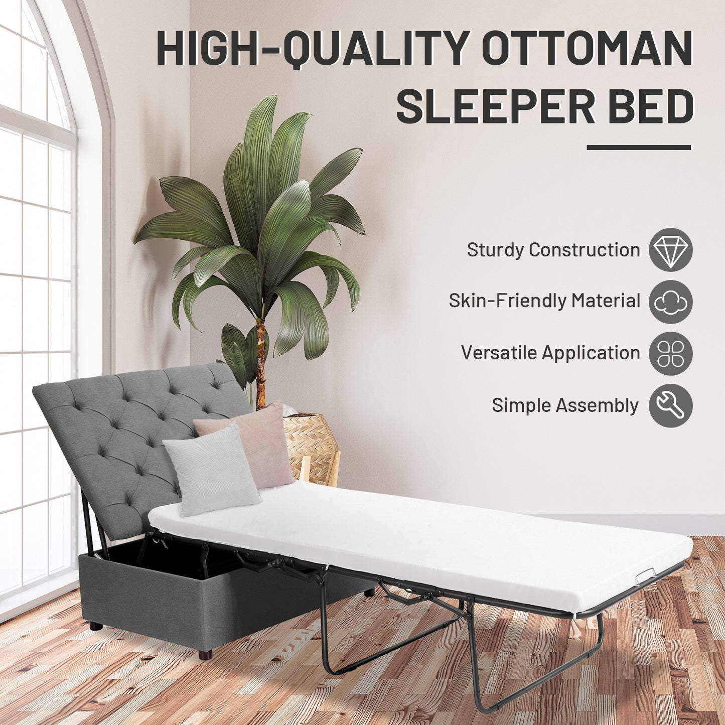 Sleeper Bed with Mattress for Guest Bed, Grey, Irregular, must remove top to allow bed function, SPECIAL
