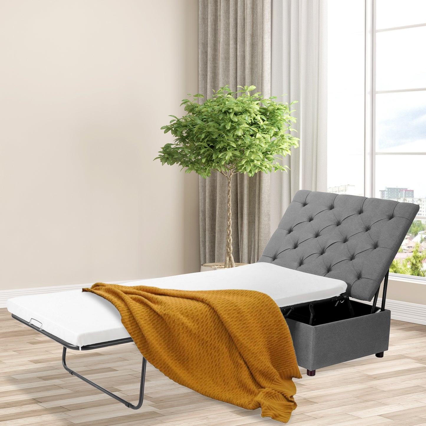 Sleeper Bed with Mattress for Guest Bed, Grey, Irregular, must remove top to allow bed function, SPECIAL