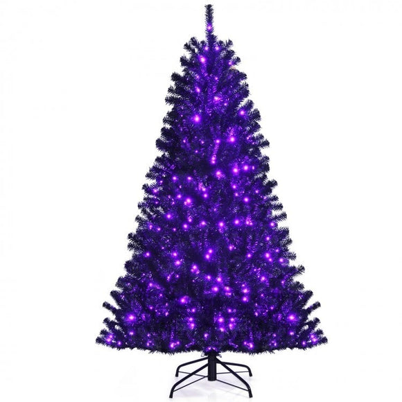 Black Artificial 6' Christmas Tree with Purple LED Lights