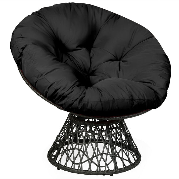 SPECIAL, NO TAX, Rattan Papasan Chair Ergonomic 360-degree Swivel Soft Cushion Garden-Black