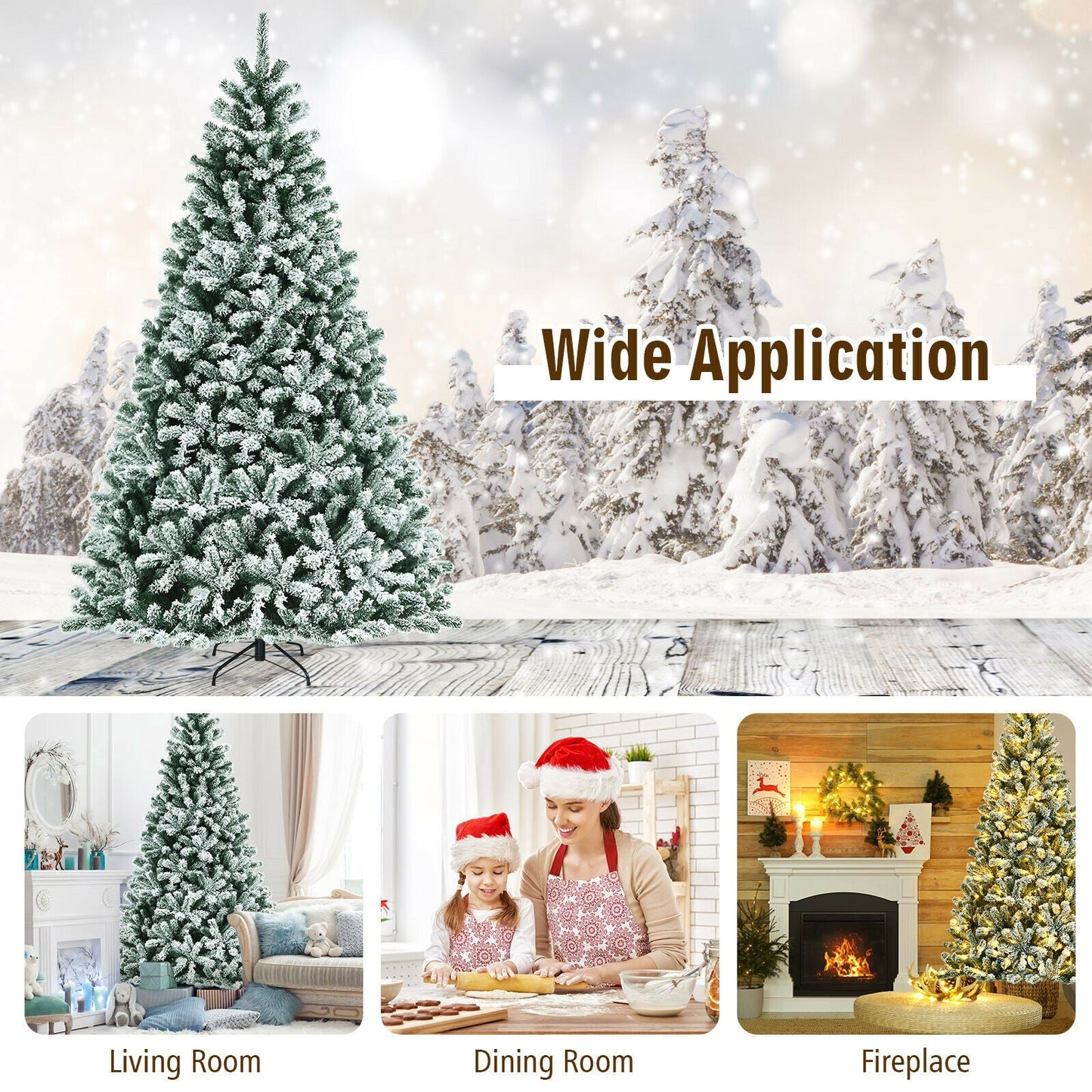 8 Feet Pre-lit Snow Flocked Christmas Tree with Tips and Metal Stand-8 ft, assembled, final sale