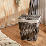 Foldable Handwoven Laundry Hamper with Removable Liner-Gray