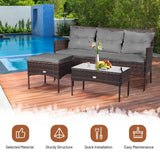 3 Pieces Patio Furniture Sectional Set with 5 Cozy Seat and Back Cushions-Gray, 1 Box, unassembled