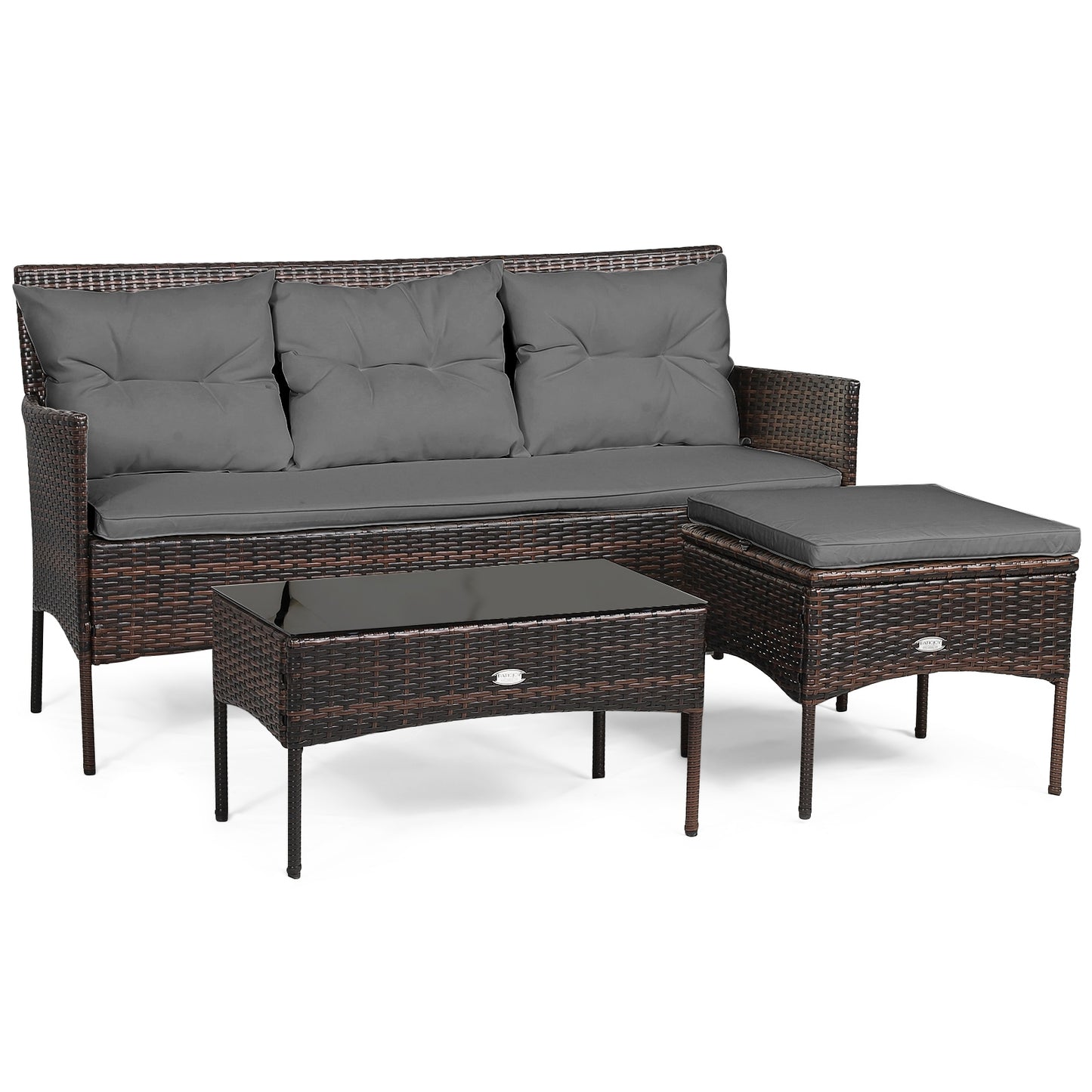 3 Pieces Patio Furniture Sectional Set with 5 Cozy Seat and Back Cushions-Gray - Fully Assembled