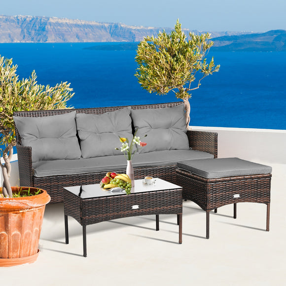 3 Pieces Patio Furniture Sectional Set with 5 Cozy Seat and Back Cushions-Gray - Fully Assembled