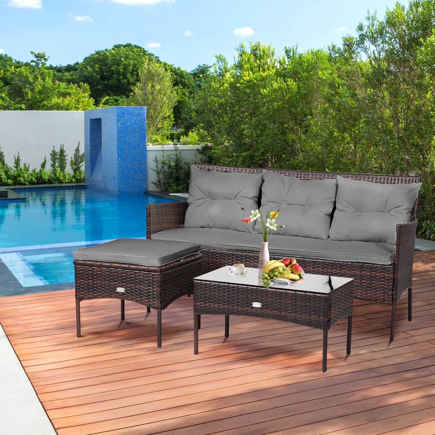 3 Pieces Patio Furniture Sectional Set with 5 Cozy Seat and Back Cushions-Gray - Fully Assembled