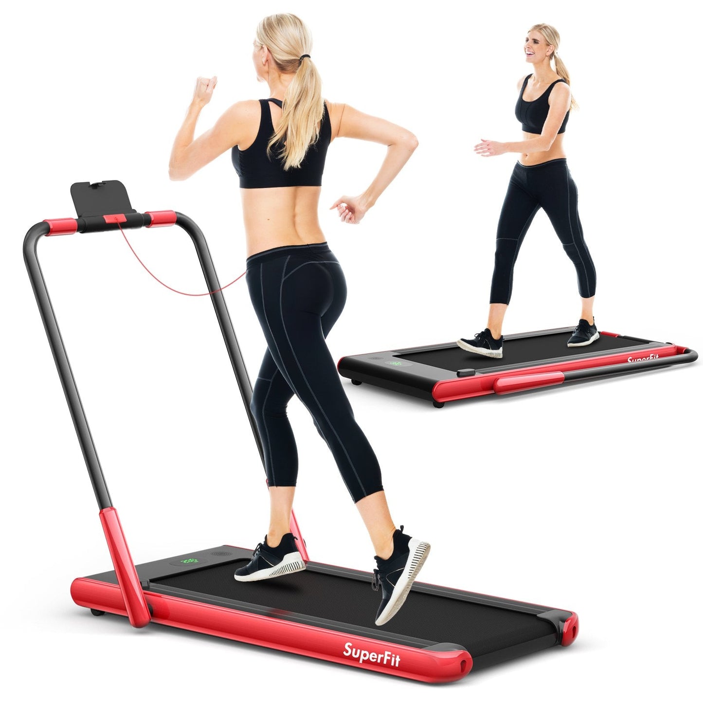 SPECIAL-2-in-1 Folding Treadmill with Remote Control and LED Display-Red (MAX 265lbs)