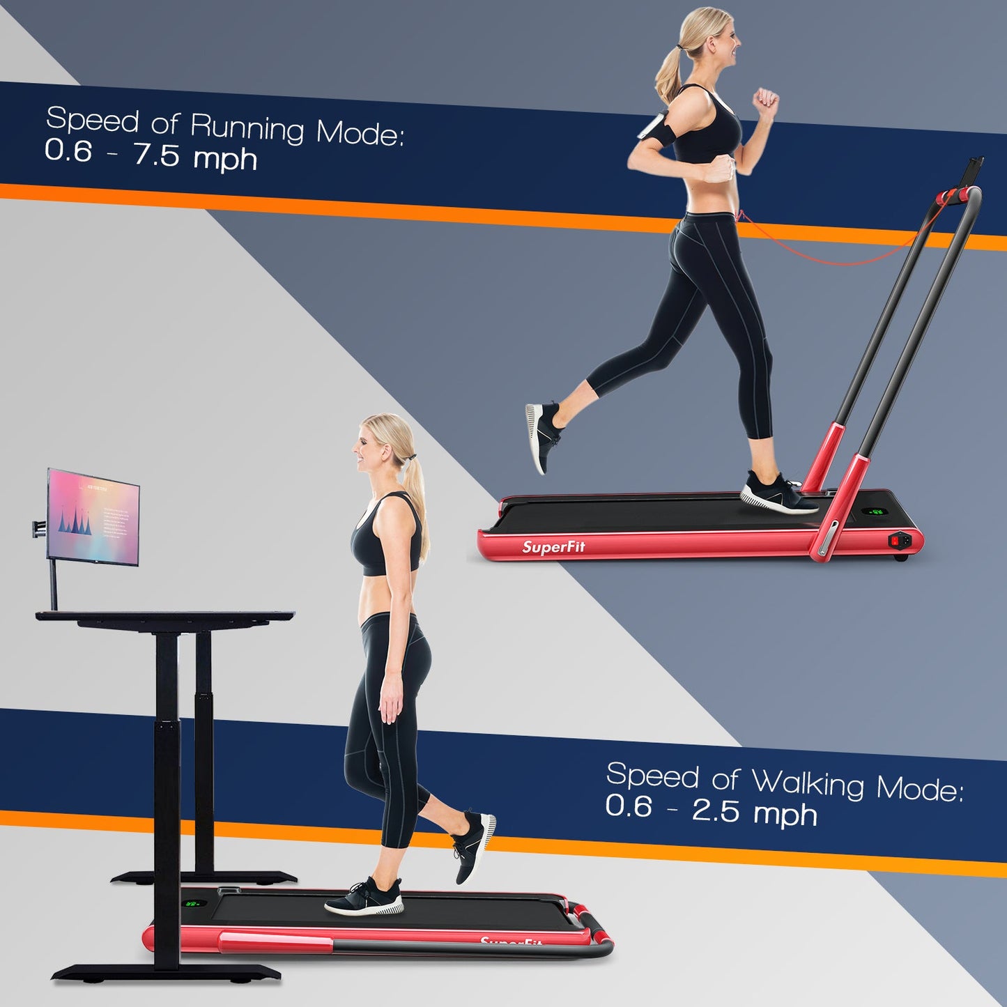 SPECIAL-2-in-1 Folding Treadmill with Remote Control and LED Display-Red (MAX 265lbs)