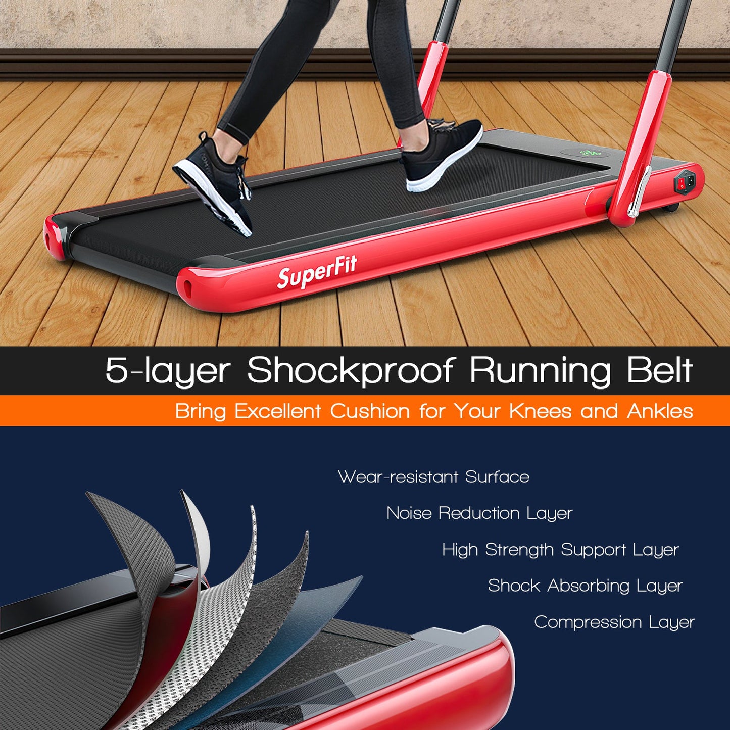 SPECIAL-2-in-1 Folding Treadmill with Remote Control and LED Display-Red (MAX 265lbs)