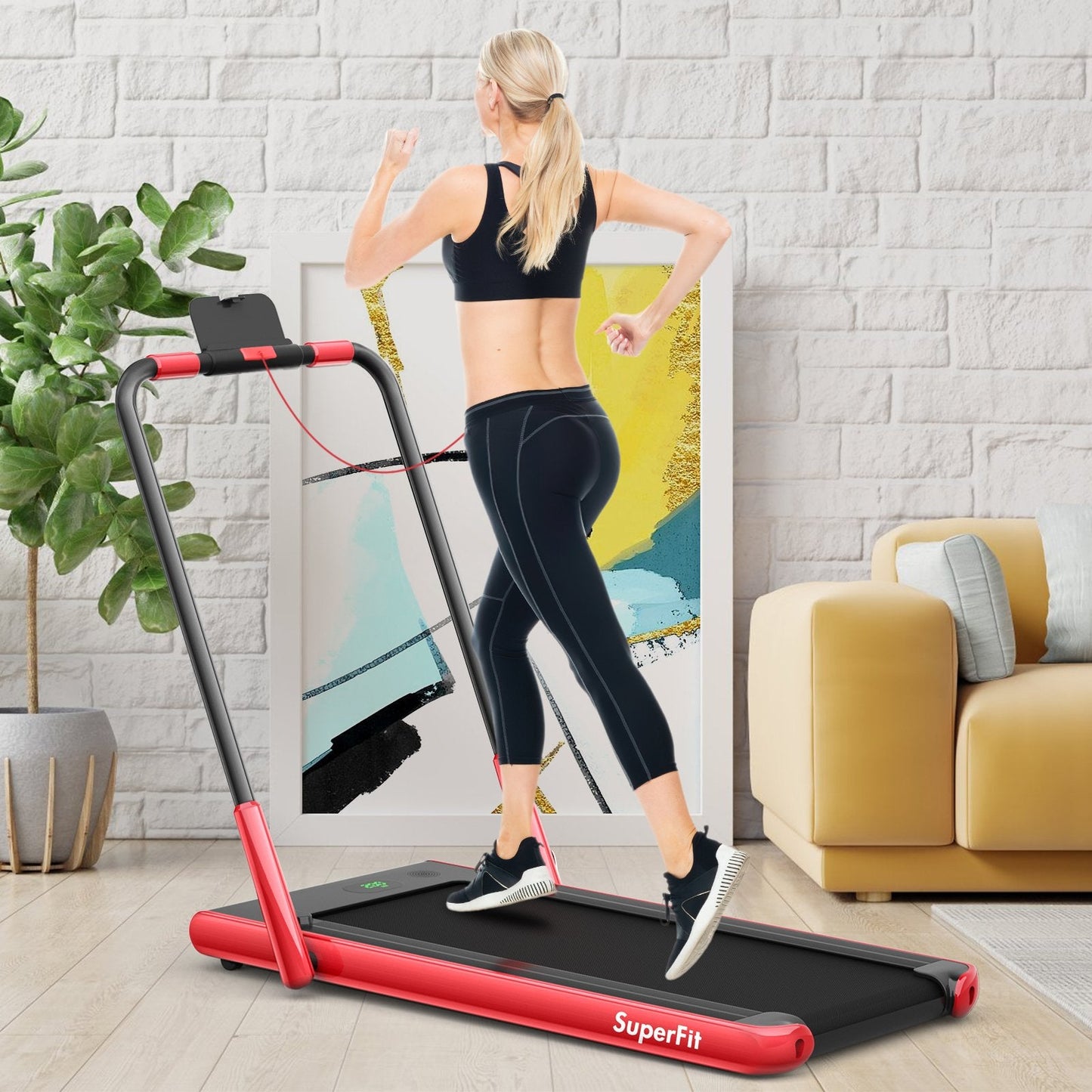 SPECIAL-2-in-1 Folding Treadmill with Remote Control and LED Display-Red (MAX 265lbs)