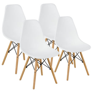 Set of 4 Modern Dining Side Chair Wood Legs-White