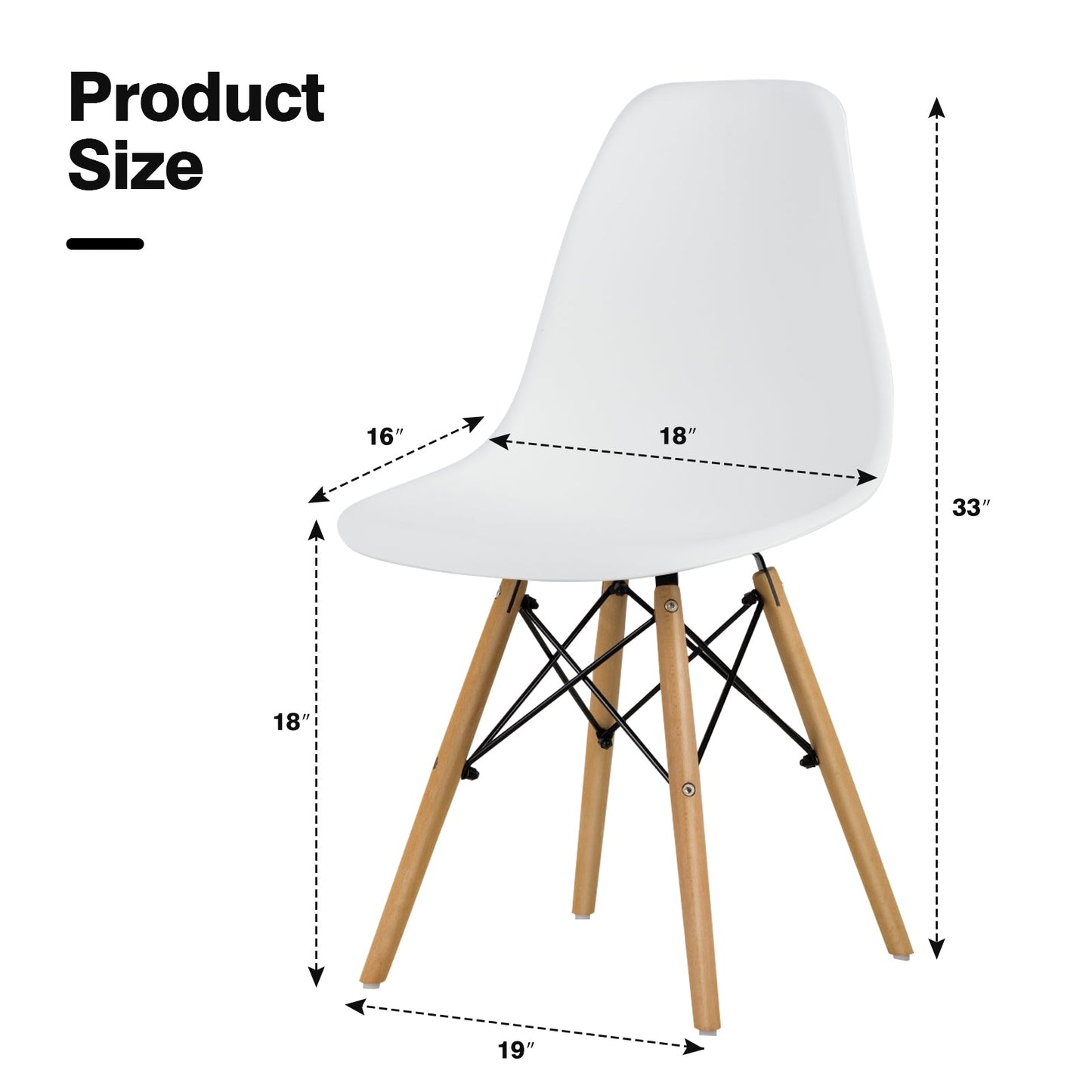 Set of 4 Modern Dining Side Chair Wood Legs-White