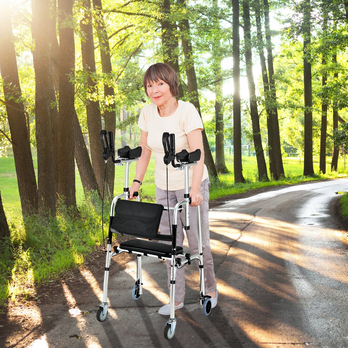 Folding Auxiliary Walker Rollator with Brakes -Silver - (Missing front Pouch)