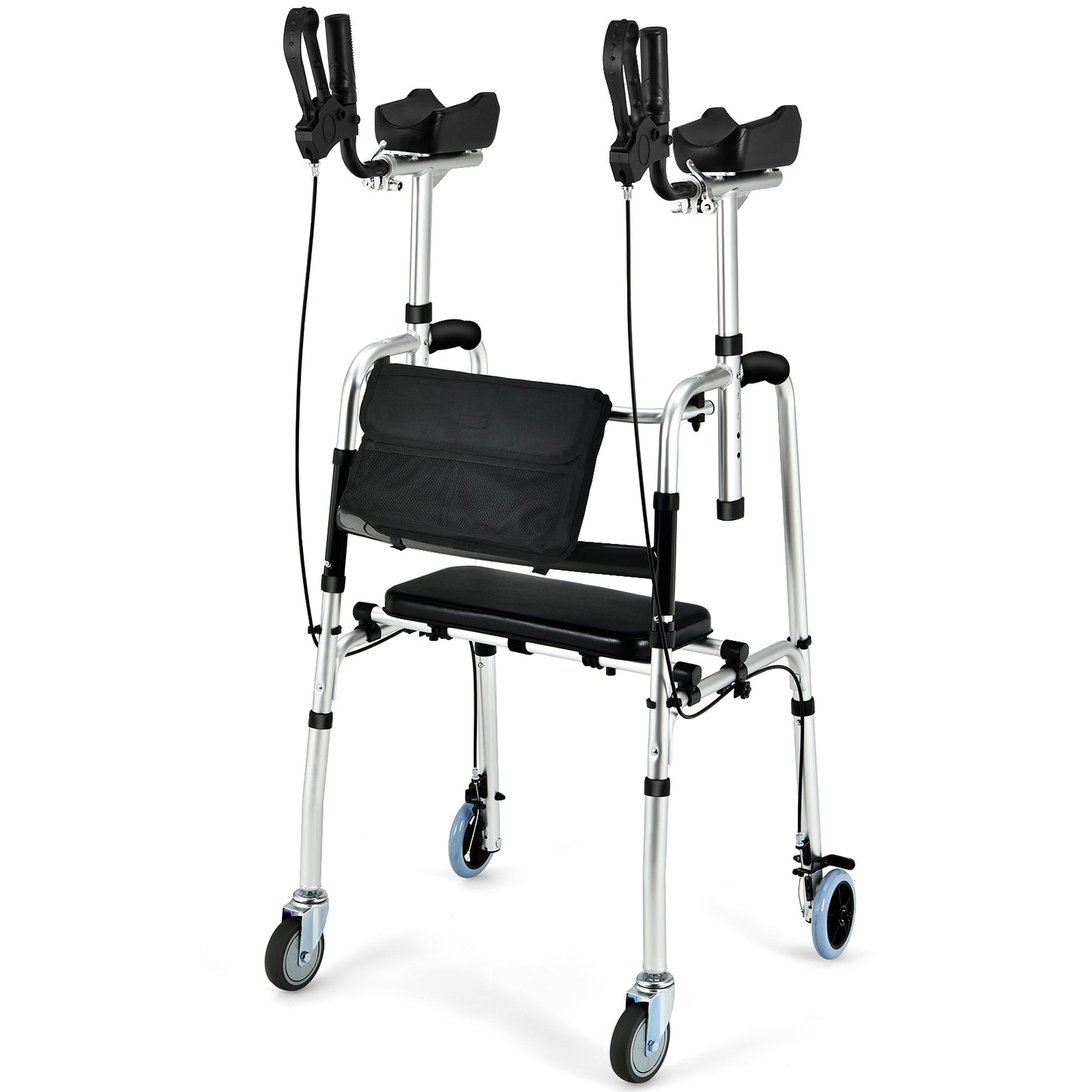 Folding Auxiliary Walker Rollator with Brakes -Silver - (Missing front Pouch)