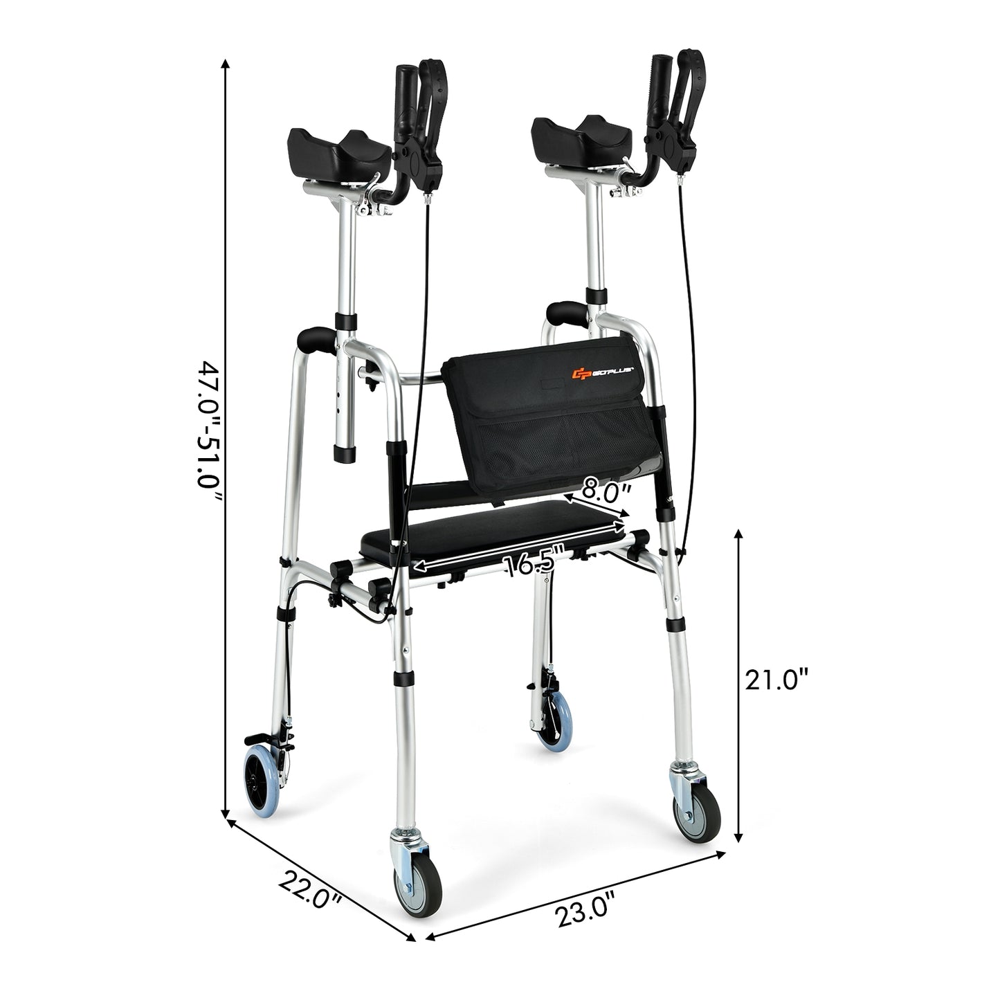 Folding Auxiliary Walker Rollator with Brakes -Silver - (Missing front Pouch)