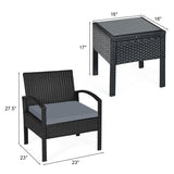 NO TAX SPECIAL, FULLY ASSEMBLED, 3 Pieces Outdoor Rattan Patio Conversation Set with Seat Cushions-Gray (Copy)