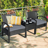 NO TAX SPECIAL, FULLY ASSEMBLED, 3 Pieces Outdoor Rattan Patio Conversation Set with Seat Cushions-Gray (Copy)