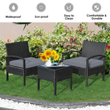 NO TAX SPECIAL, FULLY ASSEMBLED, 3 Pieces Outdoor Rattan Patio Conversation Set with Seat Cushions-Gray (Copy)