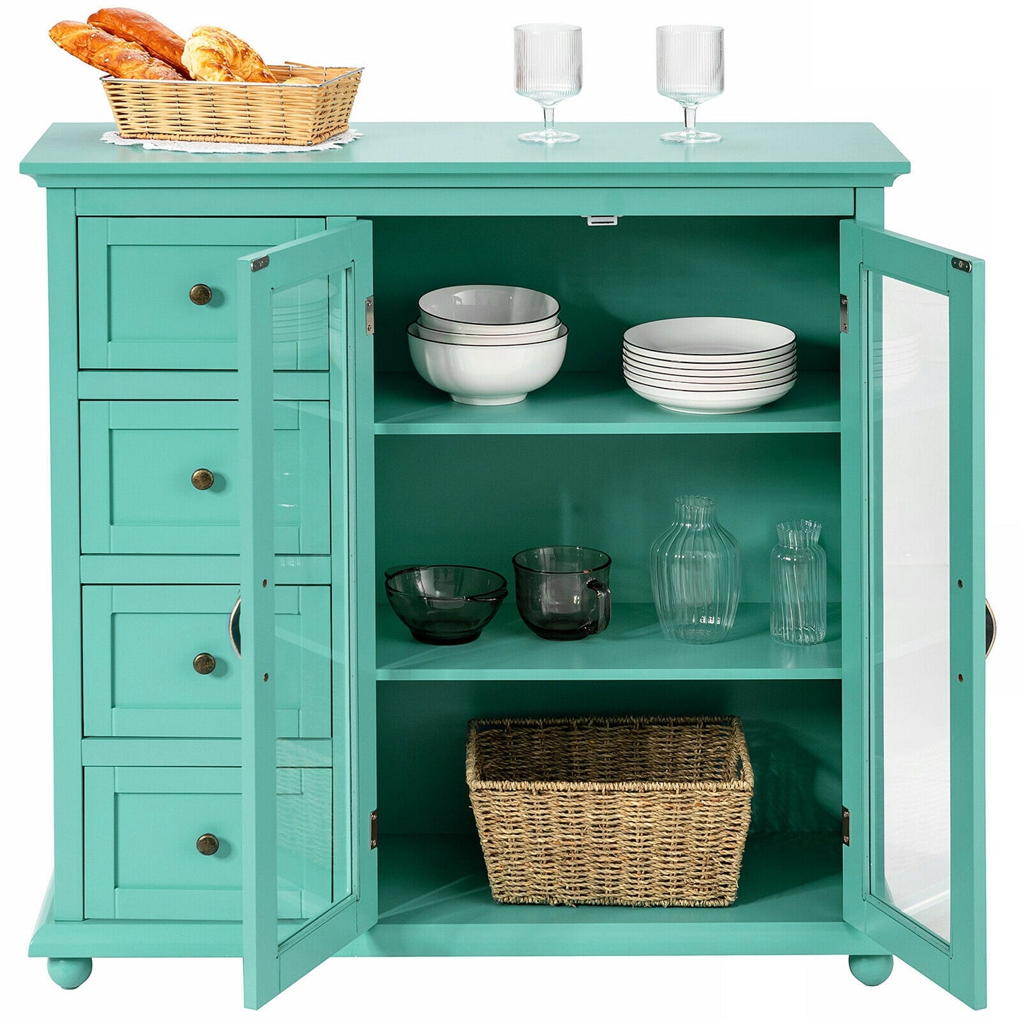Buffet Sideboard Table Kitchen Storage Cabinet with Drawers and Doors-Green, Fully Assembled