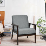 Solid Rubber Wood Fabric Accent Armchair-Gray