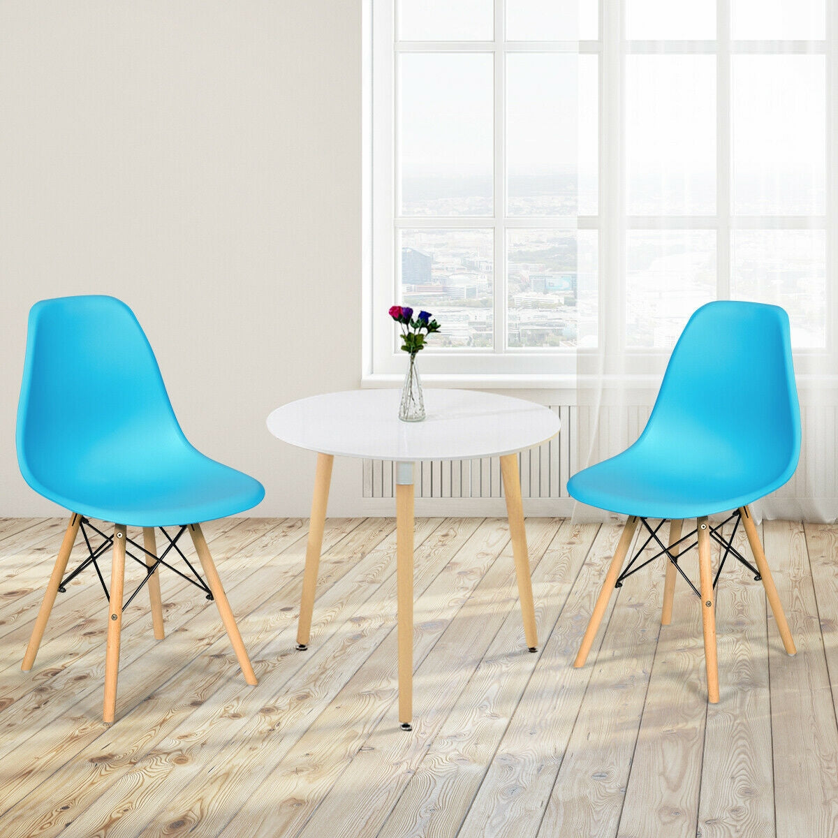 Set of 2 Mid-Century Modern DSW Dining Side Chair-White
