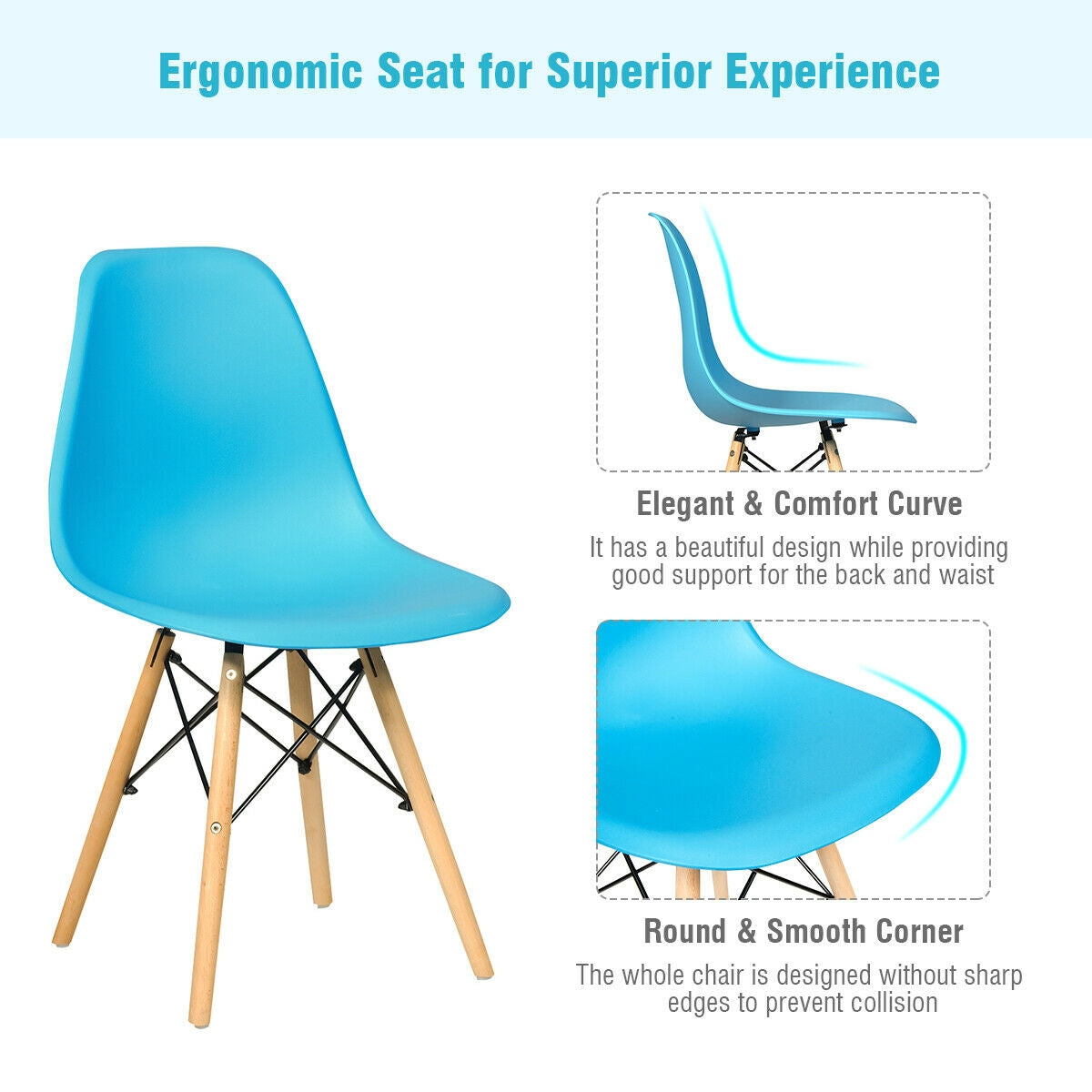 Set of 2 Mid-Century Modern DSW Dining Side Chair-White