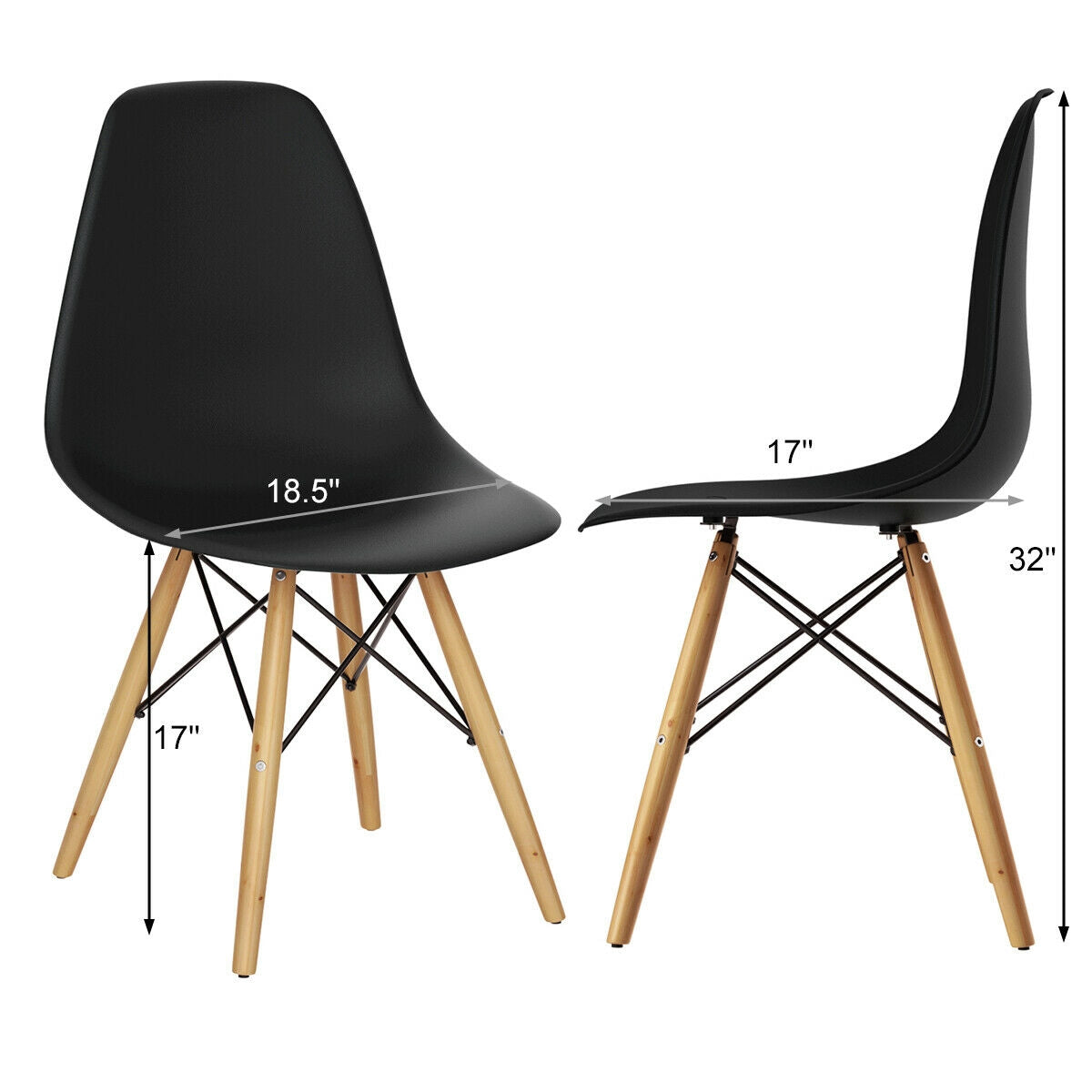 Set of 2 Mid-Century Modern DSW Dining Side Chair-White