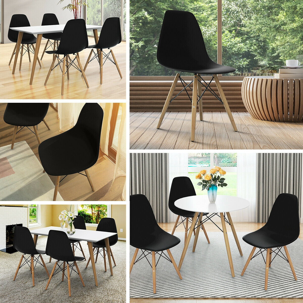 Set of 2 Mid-Century Modern DSW Dining Side Chair-White