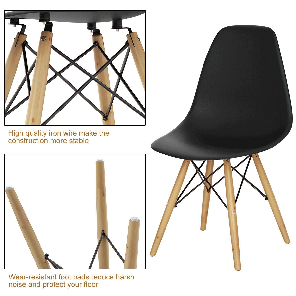 Set of 2 Mid-Century Modern DSW Dining Side Chair-White