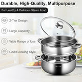 9.5 QT 2 Tier Stainless Steel Steamer Cookware Boiler * DIFFERENT KNOB/FINAL SALE *