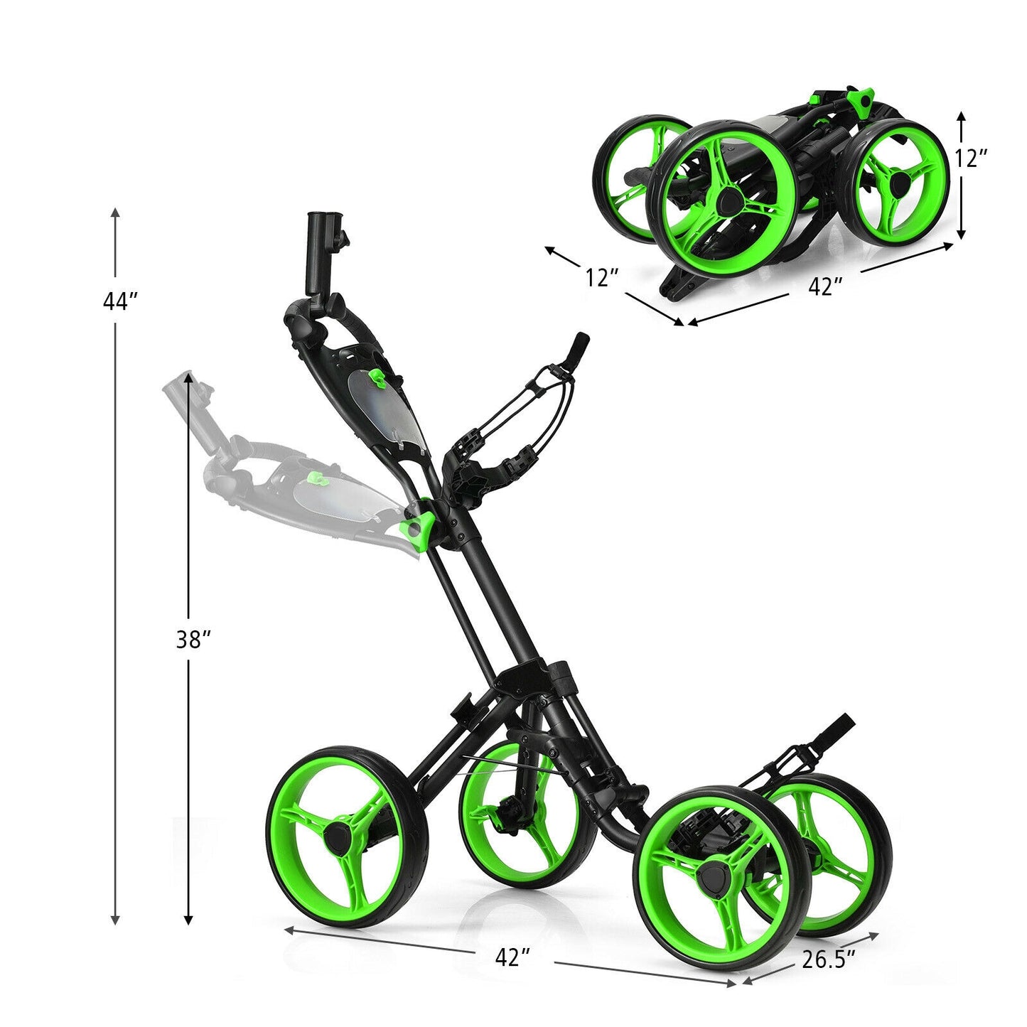 Folding 4 Wheels Golf Push Cart W/Brake Scoreboard Adjustable Handle