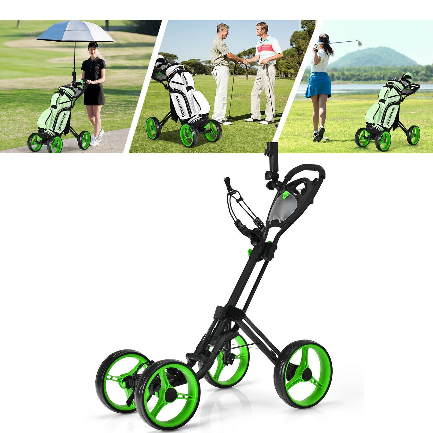 Folding 4 Wheels Golf Push Cart W/Brake Scoreboard Adjustable Handle