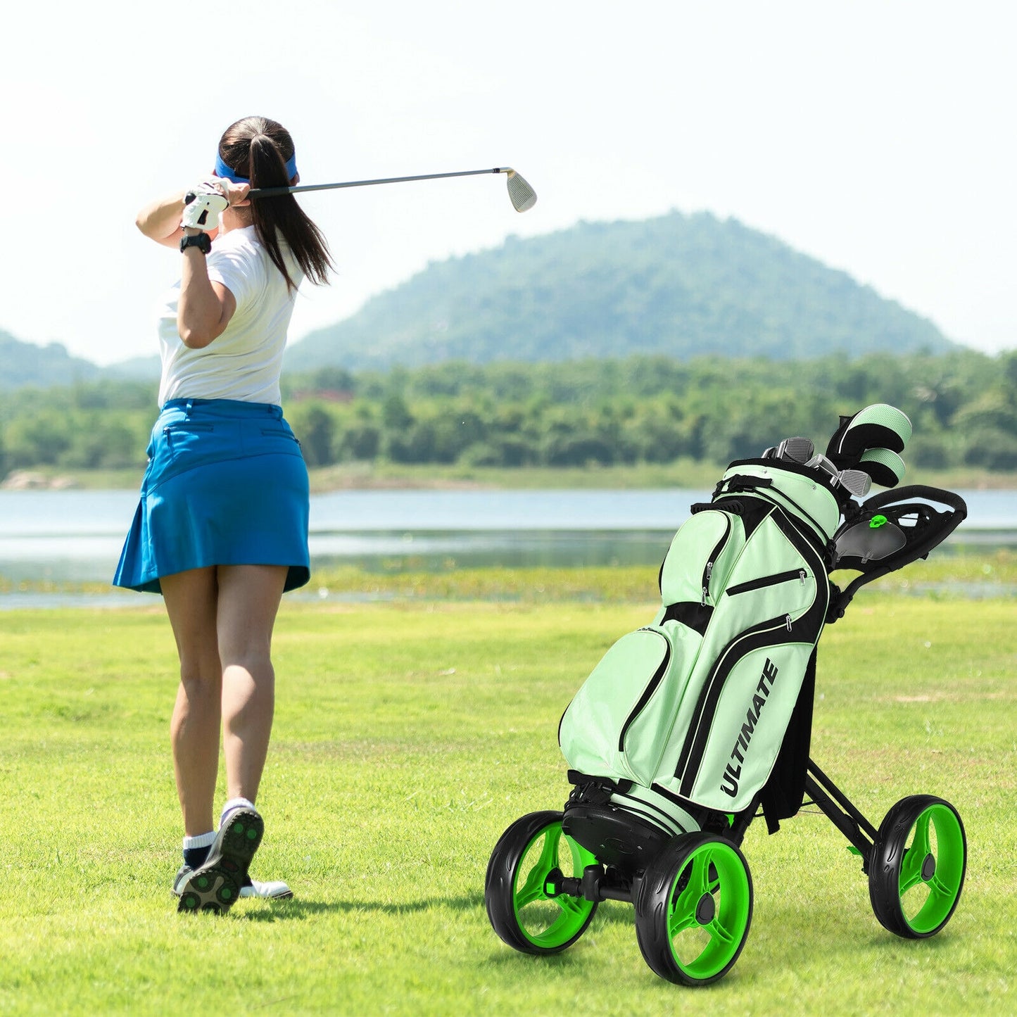 Folding 4 Wheels Golf Push Cart W/Brake Scoreboard Adjustable Handle