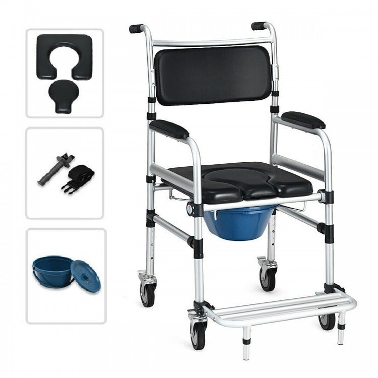 SALE,  2-in-1 Aluminum Commode Shower Wheelchair with Locking Casters
