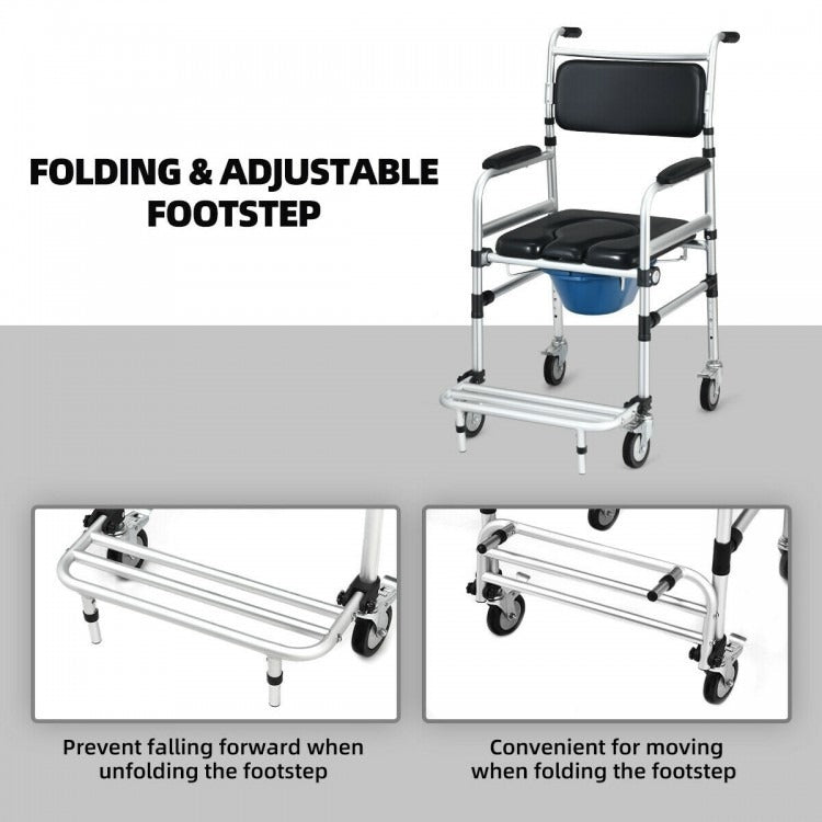 SALE,  2-in-1 Aluminum Commode Shower Wheelchair with Locking Casters