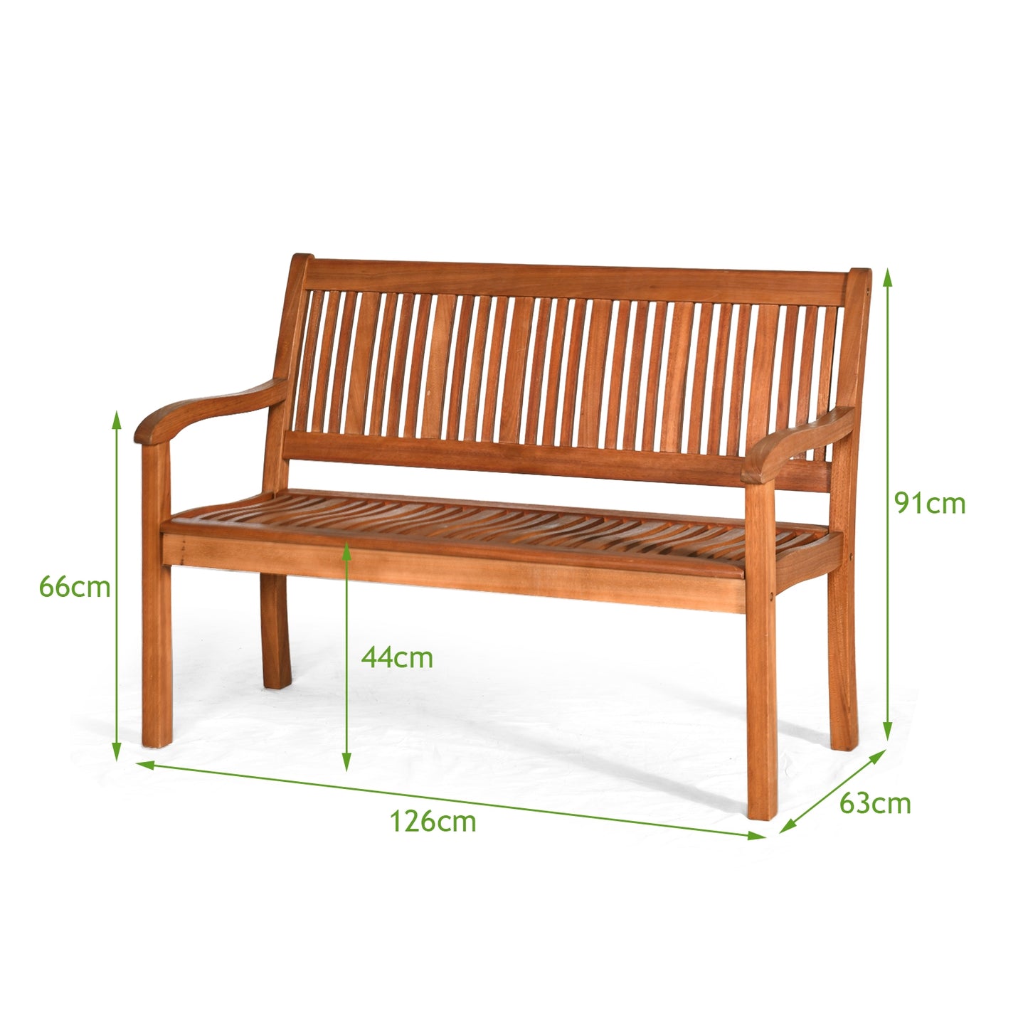 Two Person Solid Wood Bench with Curved Backrest and Wide Armrest