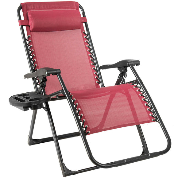 SPECIAL, NO TAX, Oversize Lounge Chair Patio Heavy Duty Folding Recliner-Wine