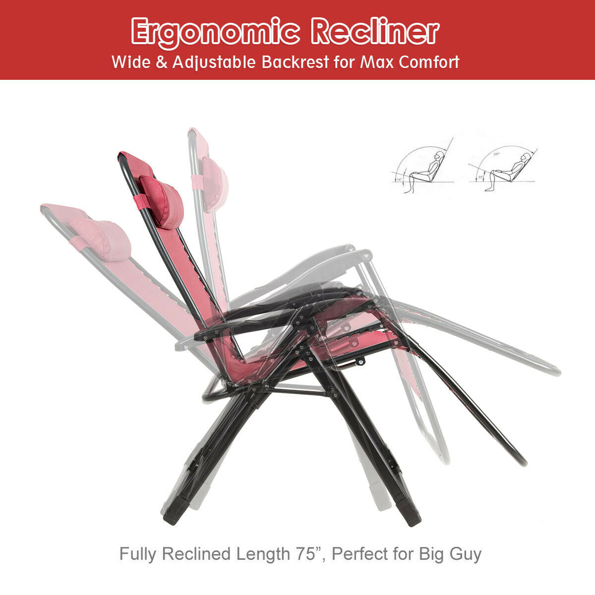 *SPECIAL* - Oversize Lounge Chair Patio Heavy Duty Folding Recliner-Wine (Missing Cup Holder)