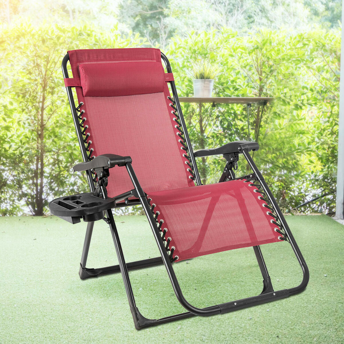*SPECIAL* - Oversize Lounge Chair Patio Heavy Duty Folding Recliner-Wine (Missing Cup Holder)