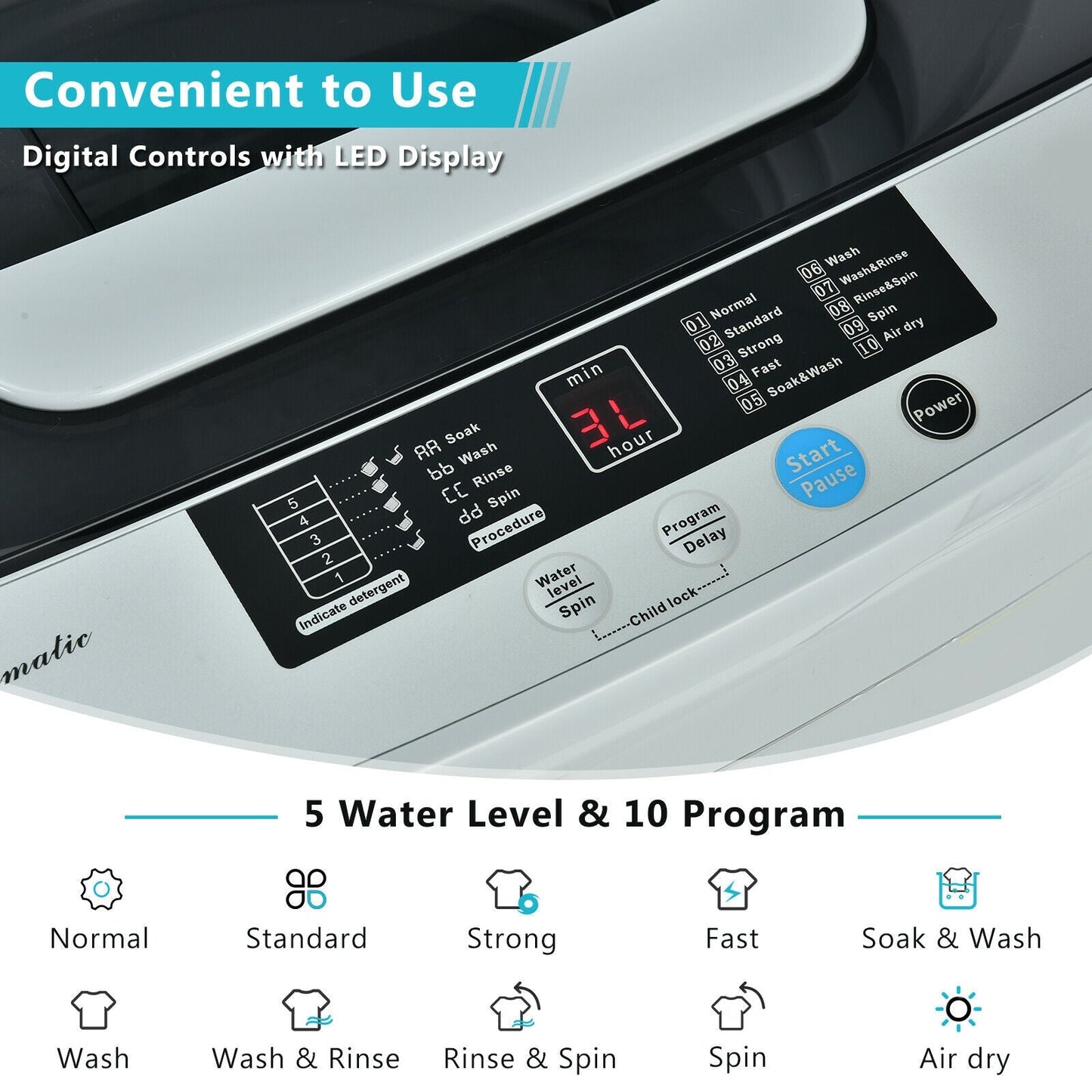 8.8 lbs Portable Full-Automatic Washing Machine with Drain Pump (Marks on Outside due to Shipping)