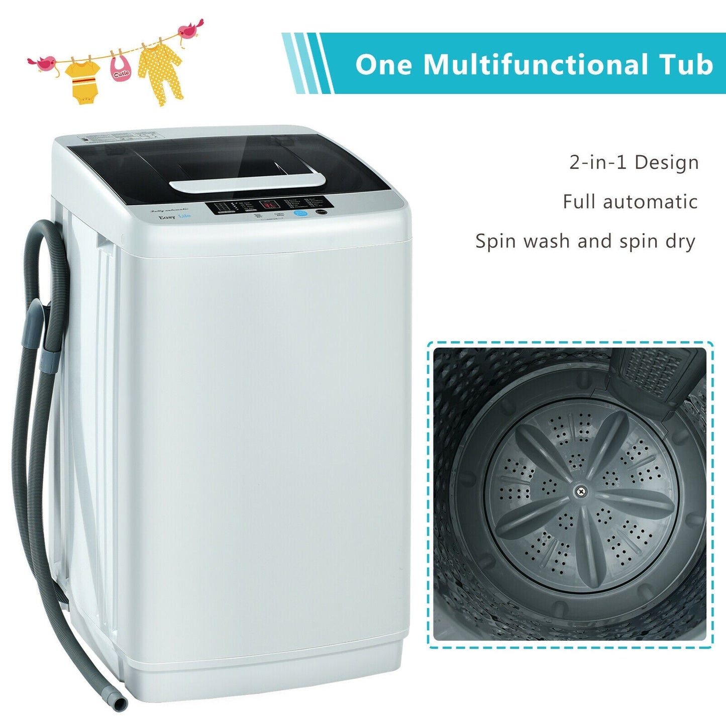 8.8 lbs Portable Full-Automatic Washing Machine with Drain Pump (Marks on Outside due to Shipping)