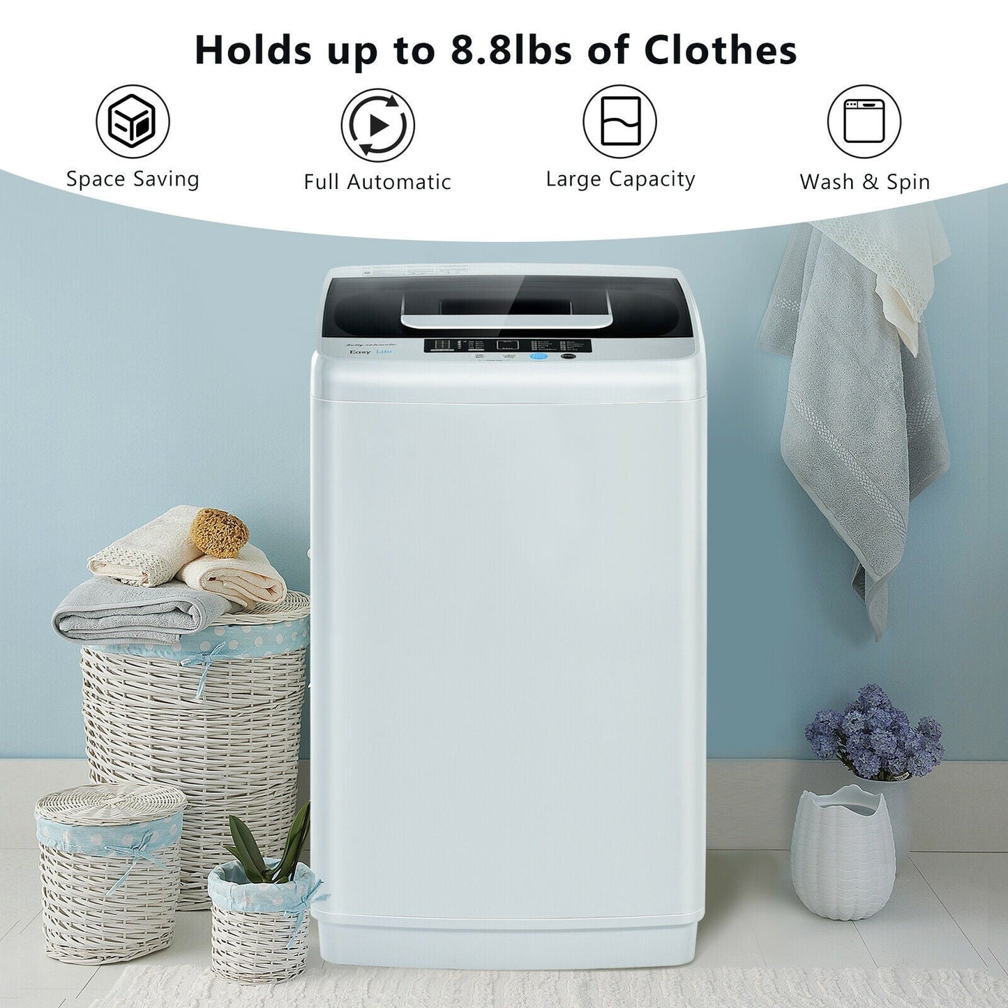 8.8 lbs Portable Full-Automatic Washing Machine with Drain Pump (Marks on Outside due to Shipping)