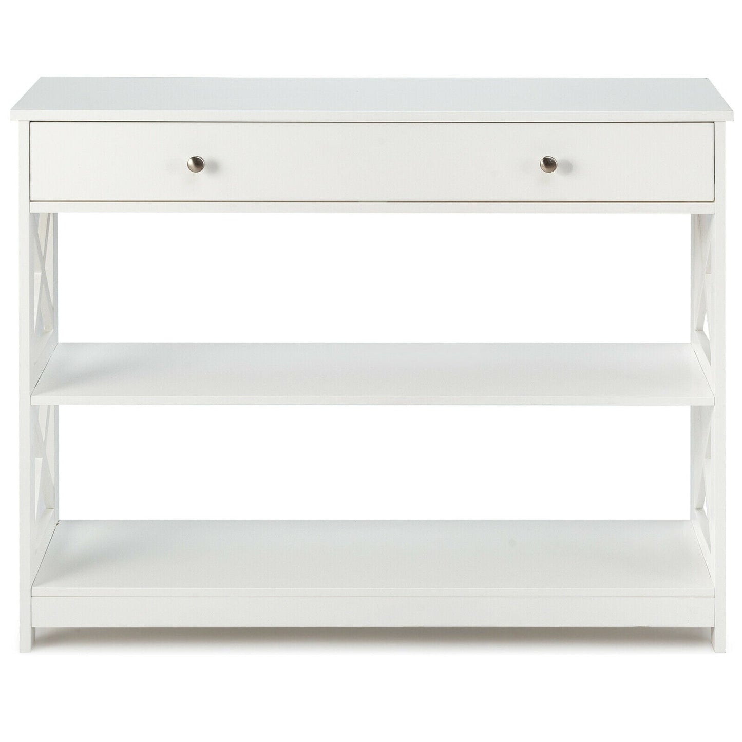 3-Tier Console Table with Drawers for Living Room Entryway-White, assembled