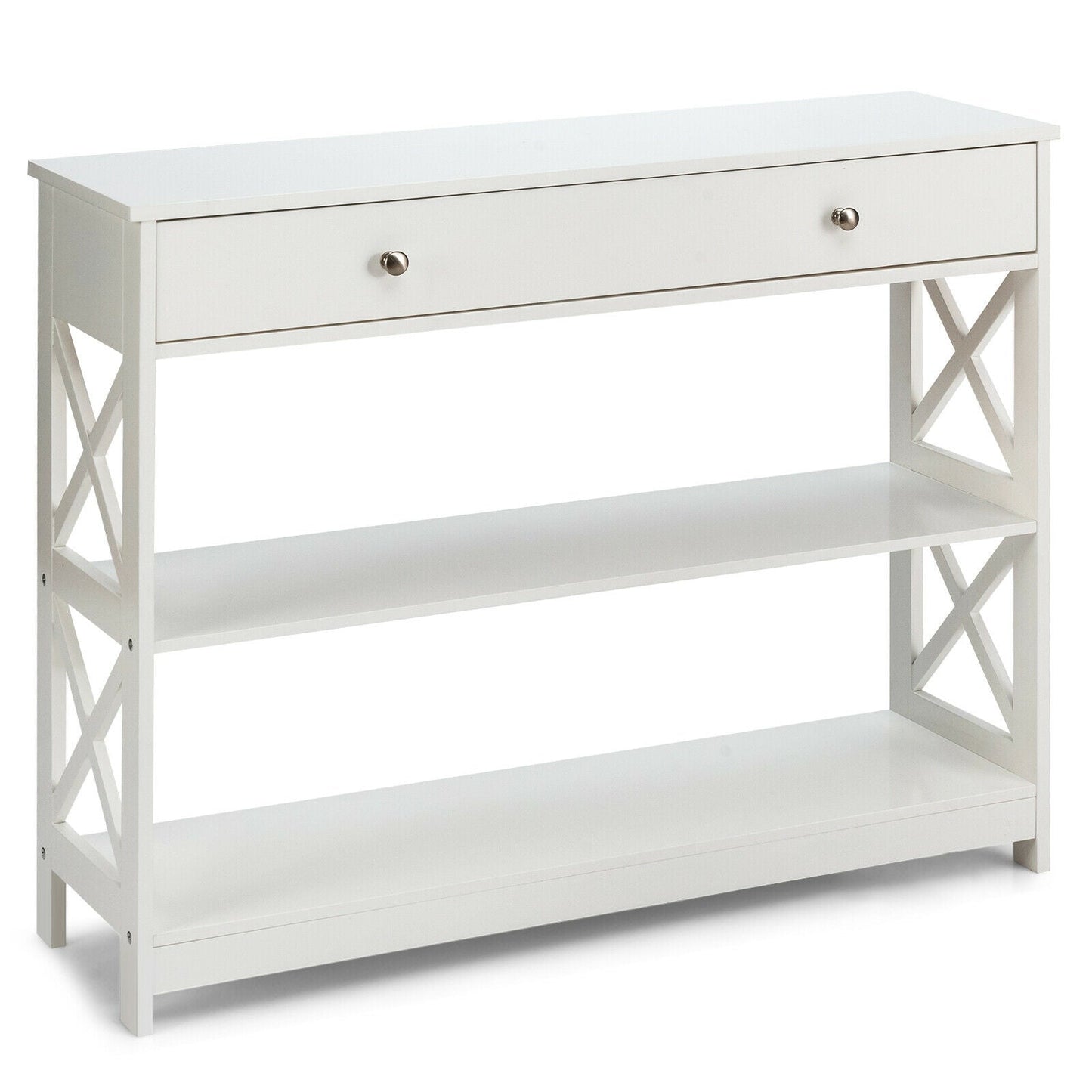 3-Tier Console Table with Drawers for Living Room Entryway-White, assembled